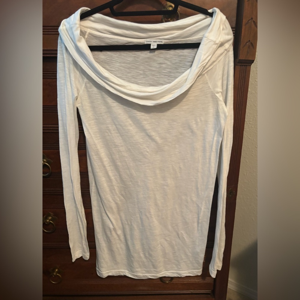 JAMES PERSE Women's White Long-Sleeve Cowl Neck Top. SIZE 3/L